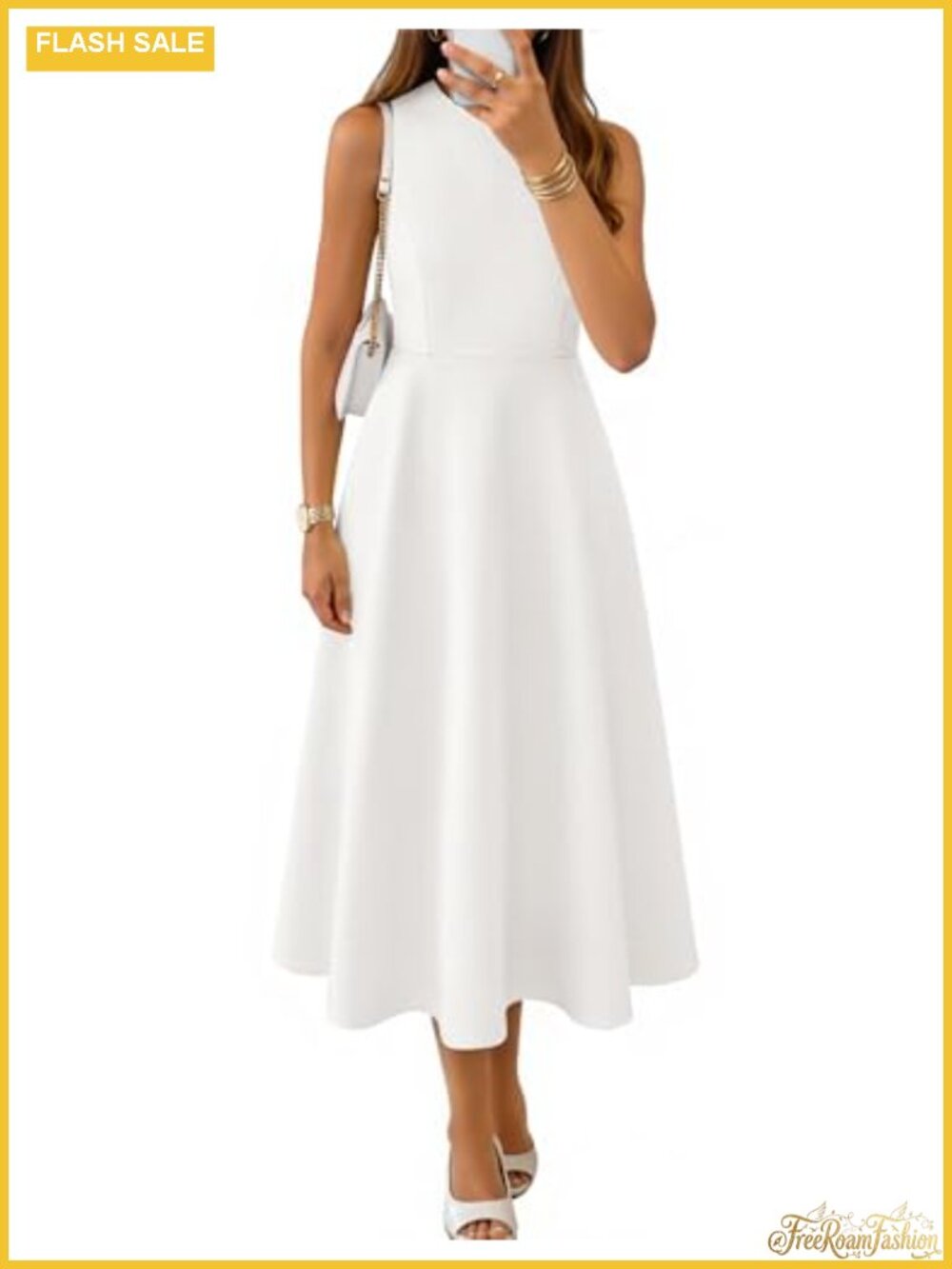 Sleeveless Flowy A-Line Midi Dress for Women Formal Wedding Guest